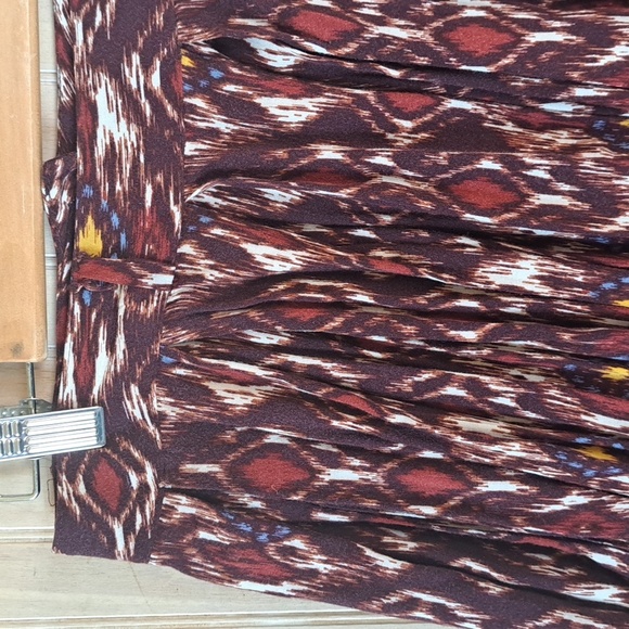 Forever 21 Boho Ikat Print Pleated Midi Side Pockets Flowy Rust A-line Skirt - Picture 2 of 11